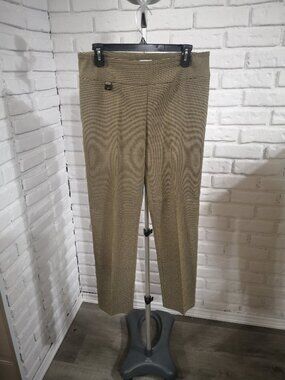 Lisette L Ladies Size 12 Camel & Black Plaid Pull On Style Tapered Legs Pants